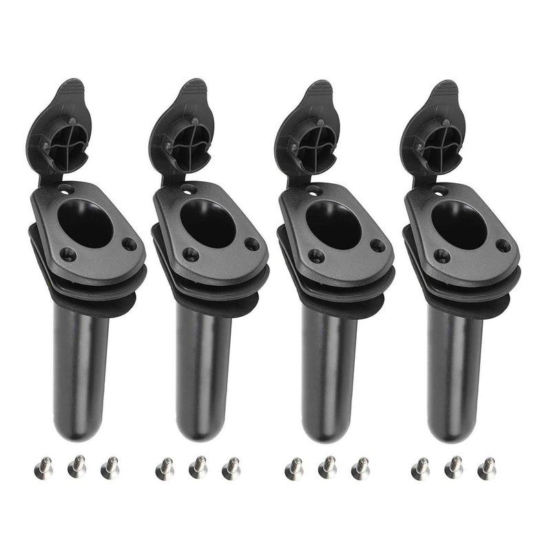 NovelBee 4 Pack of Kayak Deck Plastic Flush Mount Fishing Boat Rod Holders with Cap Cover,Gasket and Mounting Screws - Image 1